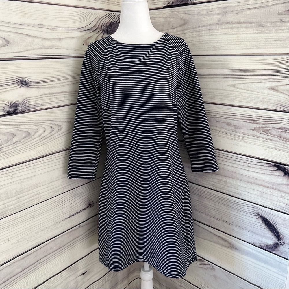 Workshop Republic Navy & White Striped 3/4 Sleeve Shift Dress